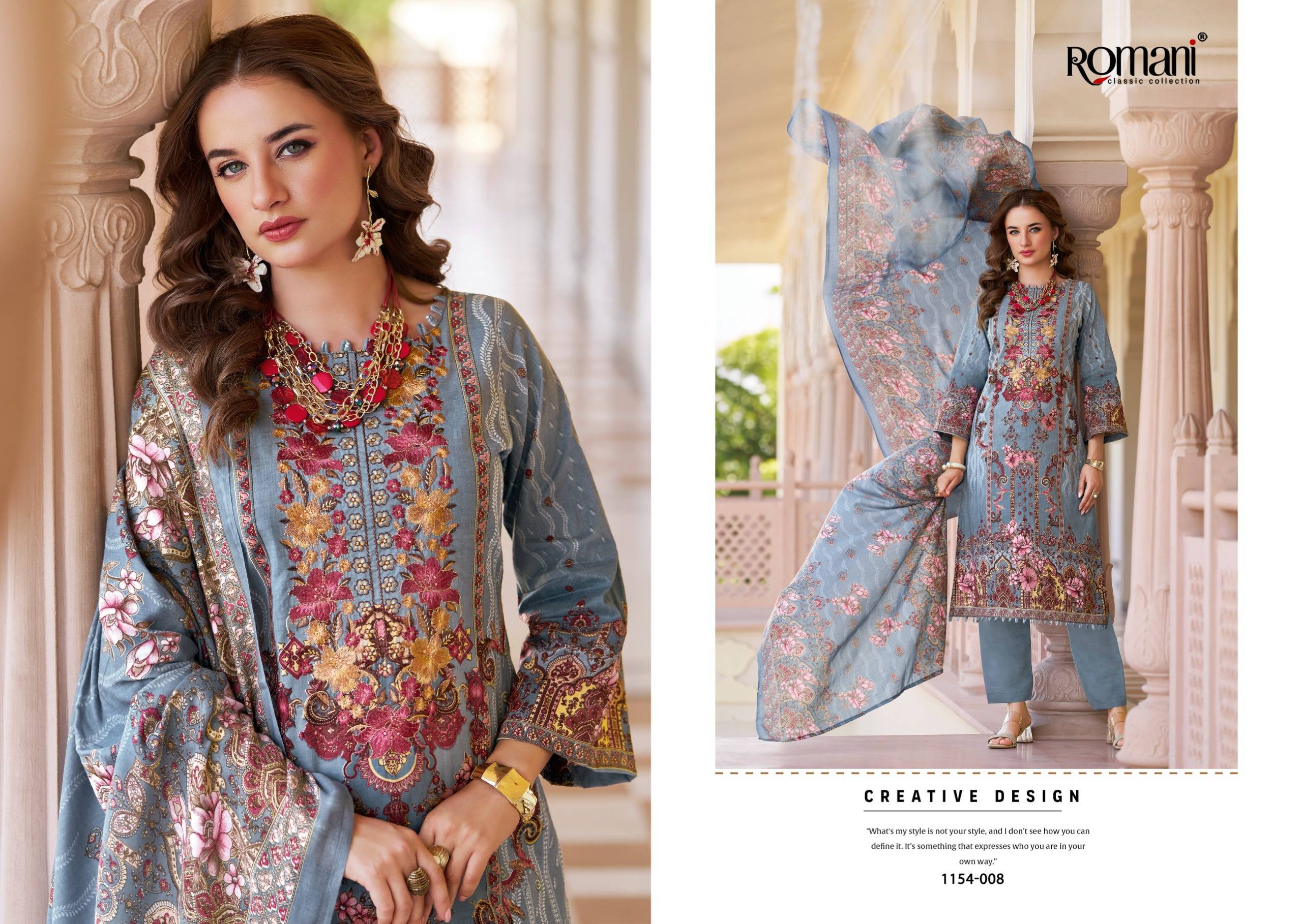 AARZU VOL-34 by ROMANI 1154-001 to 1154-008 series Premium Soft Cotton dresses at Wholesale Price